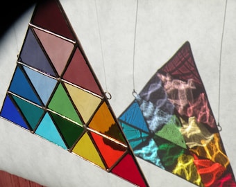 Stained Glass window Rainbow Glass geometric triangle  Suncatcher Glass Art ravenglassgirl