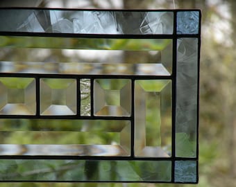 stained glass window panel Hanging Stained Glass Suncatcher with beveled glass window accent blue border