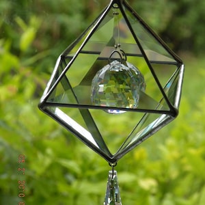 Stained Glass Suncatcher Ornament  Glass Art Geometric Clear Beveled Glass crystal prism clear glass ravenglassgirl