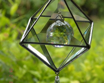 Stained Glass Suncatcher Ornament  Glass Art Geometric Clear Beveled Glass crystal prism clear glass ravenglassgirl