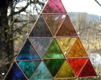 Triangle Stained Glass hanging Rainbow colors window decor