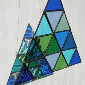 Stained Glass Blues Greens Teals triangle  Suncathcer