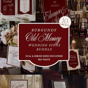 Burgundy Wedding Sign Template Bundle – Elegant Formal Design (Digital Download) – ELEANOR