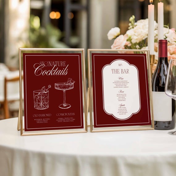 Signature Drink Bar Menu Sign, Cocktail Menu Wedding Sign, Bar Menu Template, Old Money Vintage Wedding, Classic Wedding – ELEANOR