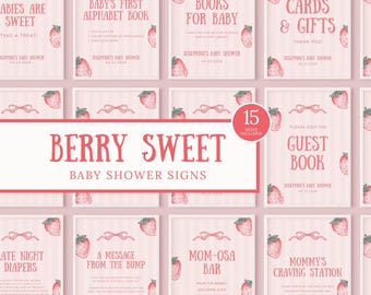 Berry Sweet Baby Shower Signs, Pink Strawberry Templates (Digital Download)