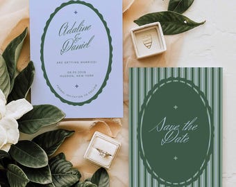 Groene Cottagecore Wedding-save-the-date-sjabloon, elegant landgoedontwerp (digitale download) – ADALINE