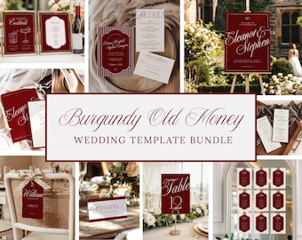 Burgundy Old Money Wedding Invitation Suite, Vintage Stationery Templates (Digital Download) – ELEANOR
