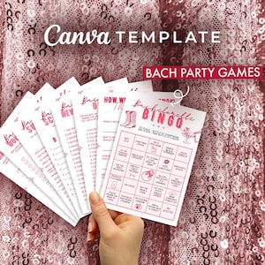 Jeux d'enterrement de vie de jeune fille 18 ans et plus, thème cowgirl disco rose, modèles de toile modifiables, jeux amusants pour la douche nuptiale, jeux de cartes à imprimer