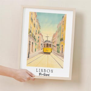 Impression de voyage de Lisbonne, art mural Portugal, affiche vintage de tramway de Lisbonne, impression de Lisbonne, souvenir de voyage, déco Europe rétro, carte postale esthétique