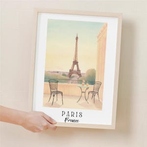 Arte de parede de Paris para impressão, vista da varanda da Torre Eiffel, cartão postal de viagem vintage, impressão estética de Paris, decoração francesa, presente, pôster minimalista