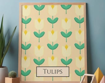 Impression de tulipes jaunes, art mural floral minimaliste (téléchargement numérique)