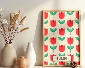 Impression de tulipes rouges, art mural floral minimaliste (téléchargement numérique)