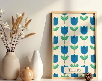 Blue Tulip Print | Modern Floral Wall Art (Digital Download)