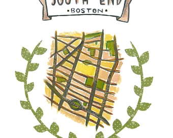 South End Boston Carte - GRATUIT SHIPPING