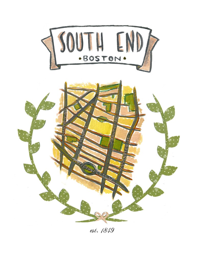South End Boston Map FREE SHIPPING - Etsy