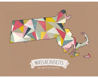 Massachusetts Patterns -  Boston Cut Paper Print FREE SHIPPING