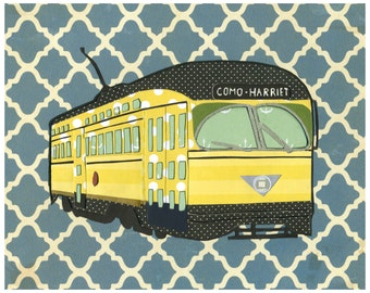 Como Harriet Trolley - Minneapolis Cut Paper Collage Print