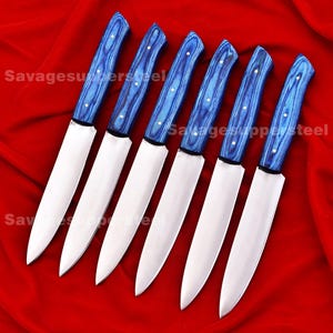 Steak Knives Set 6 Pcs Blue Wood Handle BBQ Knives Anniversary Gift Birthday Gift Thanksgiving Gifts Christmas Gifts