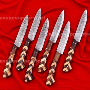 STEAK KNIVES SET Damascus Steel Blades Unique Wood Handles Birthday Gifts Anniversary Gifts Bbq Accessories Steak Knives Thanksgiving Gifts
