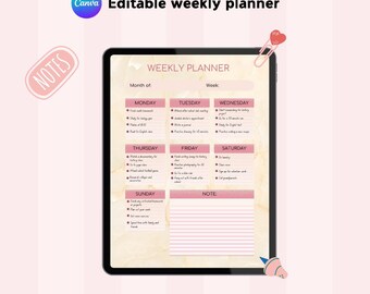 Weekly Schedule Landscape, Printable Weekly Planner, Week At a Glance, Weekly Agenda, Desk Planner, Weekly To Do List