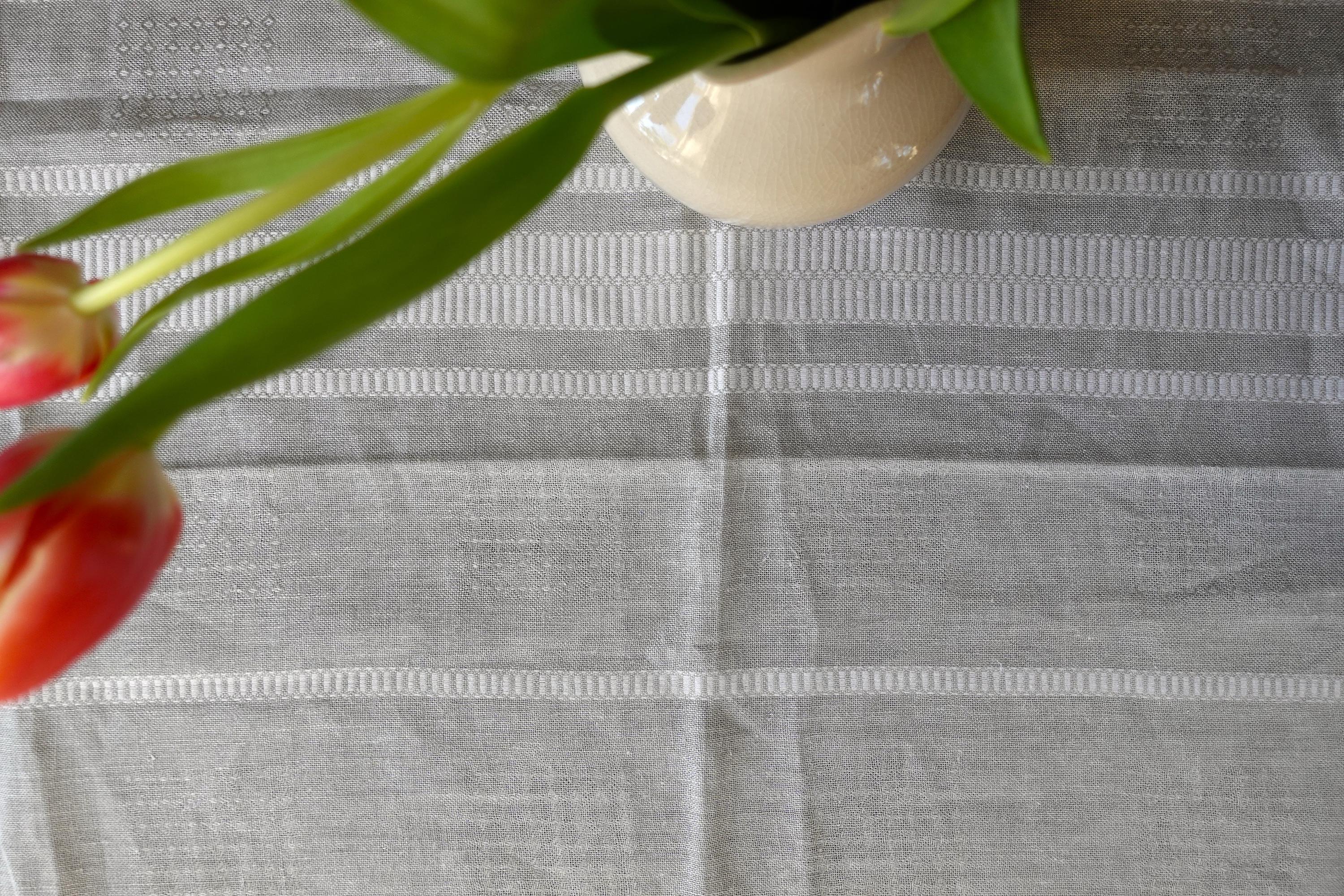 Vintage Swedish Tablecloth, Handwoven Gray Linen, Scandinavian