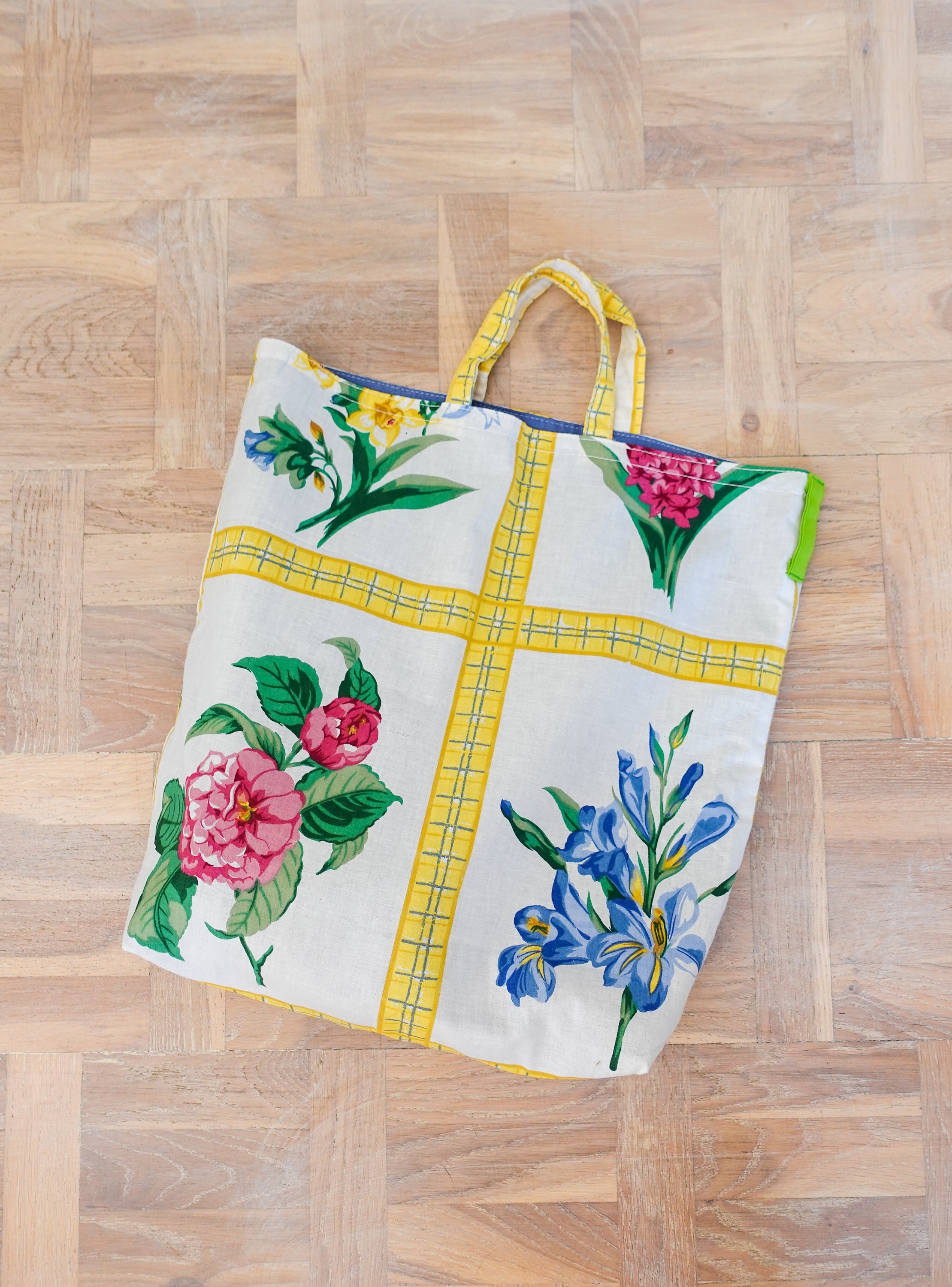 ハンドメイド90年代花柄キャンバストートバッグ、スカンジナビア
