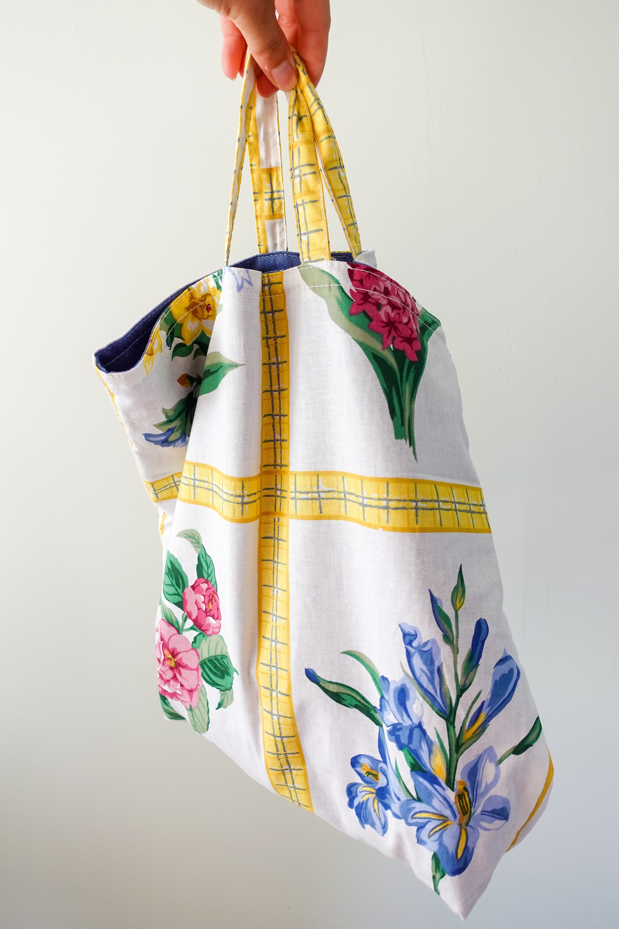 ハンドメイド90年代花柄キャンバストートバッグ、スカンジナビア