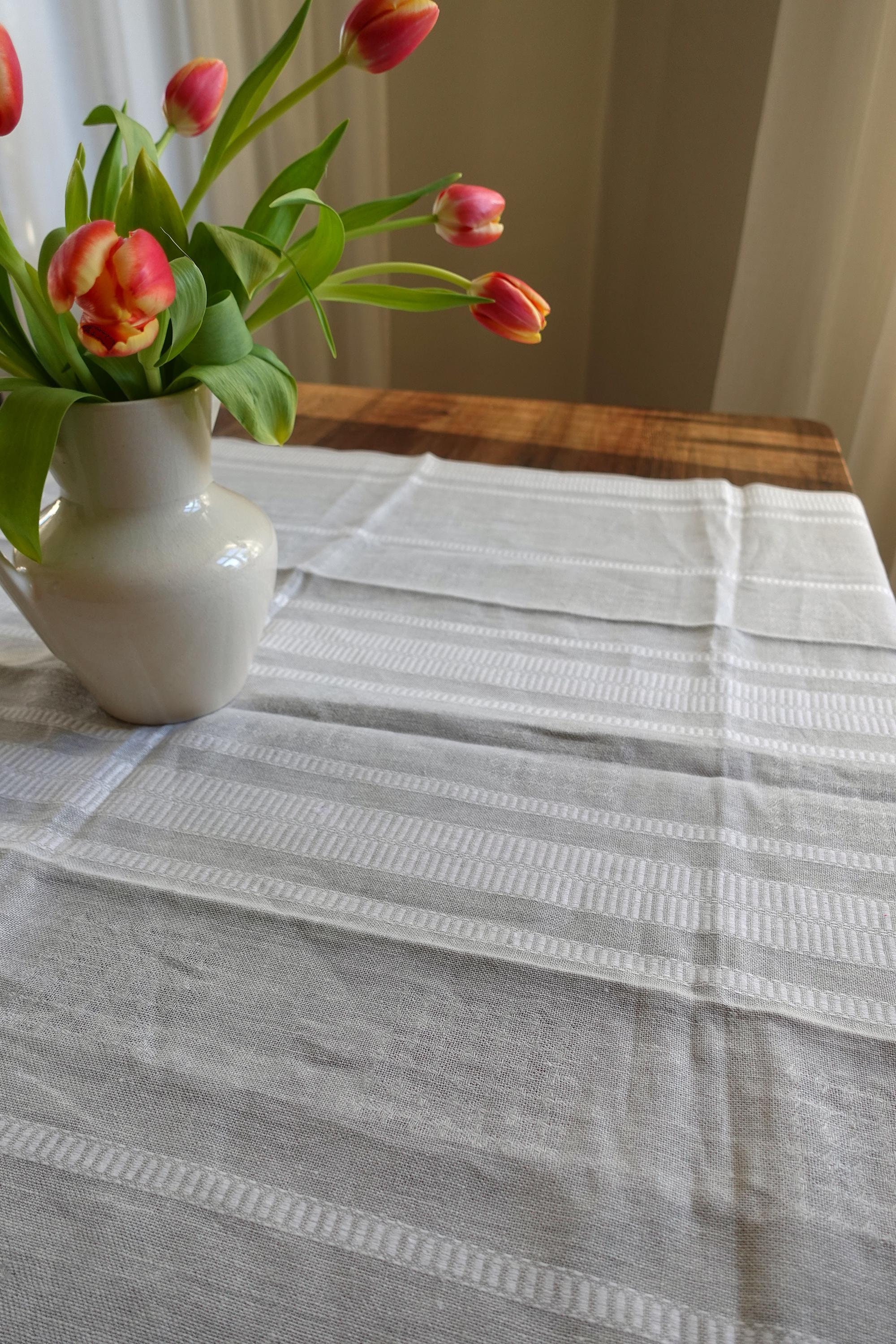 Swedish vintage cloth・* ② 120×130 Vintage Swedish Tablecloth, Handwoven Gray Linen, Scandinavian