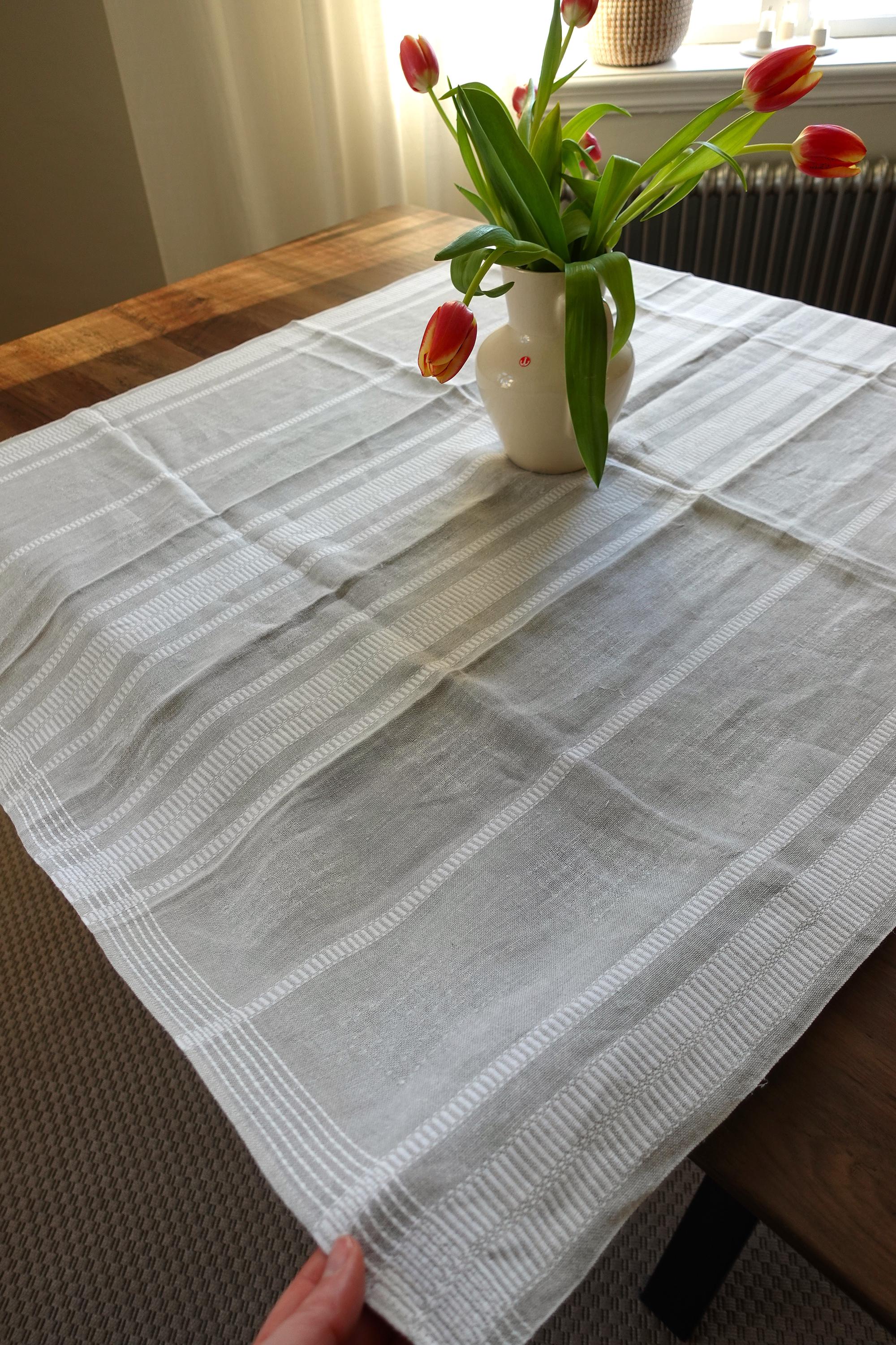 Swedish vintage cloth・* ② 120×130 Vintage Swedish Tablecloth, Handwoven Gray Linen, Scandinavian