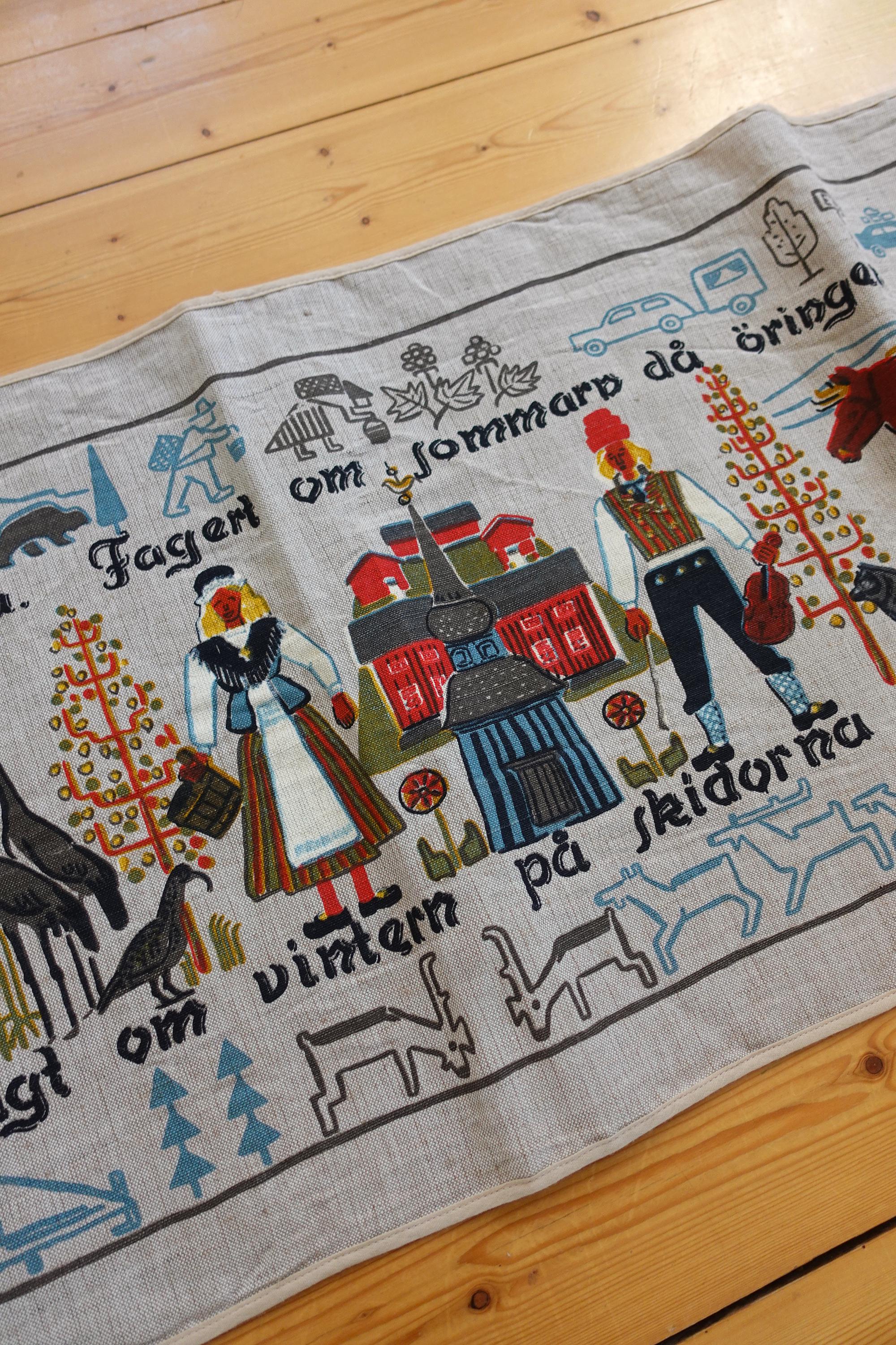 Vintage Swedish Folk Art Wall Hanging, Jämtland Textile Tapestry