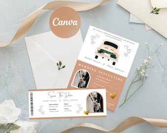 Invitación de boda de destino / Invitación de boda con pasaporte / Invitación de boda con pasaporte imprimible / Tarjeta de embarque, plantilla para guardar la fecha