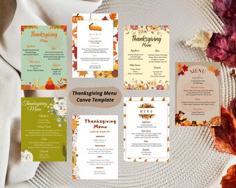Cena de Acción de Gracias, Invitación de Acción de Gracias, Menú de Acción de Gracias, Plantilla de menú, Fiesta de Acción de Gracias, Plantilla editable, Tarjeta de menú, Tarjeta de menú de otoño
