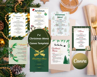 Paquete de menú navideño, fiesta navideña, plantilla de menú, descarga instantánea, plantilla editable, menú de cena, tarjeta navideña, decoración navideña