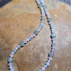 Green Aventurine, Beryl blue and pink, and Moonstone Genuine Gemstone Necklace 18&quot; long custom made