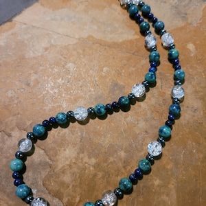 Included Clear Quartz, Azurite Malachite, Lapis Lazuli, and Hematite Genuine Gemstone Necklace 18&quot; long custom made