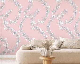 Blush Pink Floral Wallpaper Peel and Stick Large Scale Floral Wall Decor Romantic Bedroom Wallpaper Powder Room Wall Accent