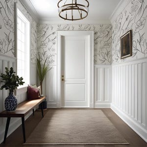 Carta da parati con fiori in bianco e nero, stacca e attacca, design floreale artistico