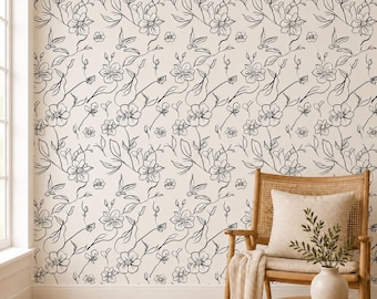 Black and White Flowers Wallpaper Peel and Stick Wall Design Artistic Floral Mural Modern Botanical Decor Gift for Bedroom Living Room