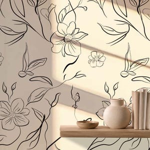 Czarno-biała tapeta z kwiatami, samoprzylepna, artystyczny kwiatowy mural, nowoczesny botaniczny wystrój, prezent do sypialni i salonu