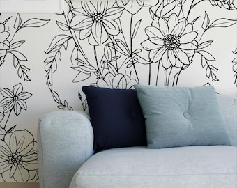 Wildblumen-Tapete Schälen und Aufkleben Cottage Blumentapete Vintage Botanisches Wandbild Abnehmbare Tapete