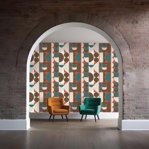 Carta da parati geometrica staccabile e attaccabile, murale vintage in colori vivaci e forme