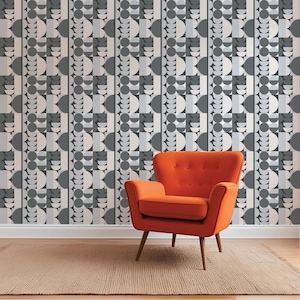 Carta da parati geometrica in bianco e nero con forme vintage