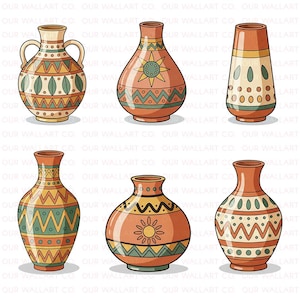 Boho tribal vaas clipart png-set | Etnisch aardewerkstickers (digitale download)