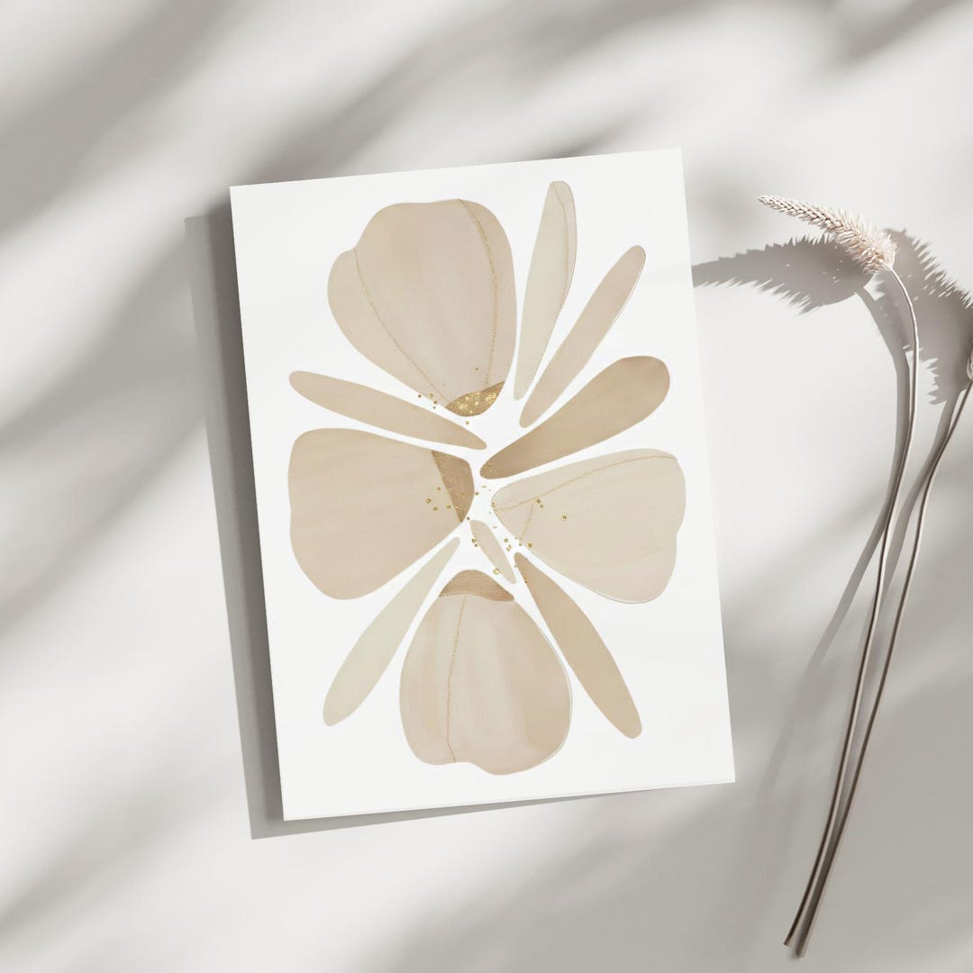 Beige Floral Line Art Print: Minimalist Botanical Decor (digital ...