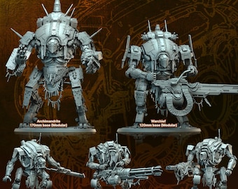 May include: A product image featuring several gray, modular robot figures and components. The figures vary in size and design, with some standing upright and others in a combat stance. The text "NOMAD GODS PILGRIMAGE" is visible at the top, and "A GAMES" is at the bottom.