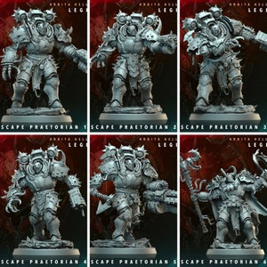 Pode incluir: Seis figuras em miniatura detalhadas de marines espaciais em plástico cinza. Cada figura é representada em uma postura de ação diferente e usa uma armadura pesada com detalhes intrincados. As figuras estão em pé sobre bases circulares.