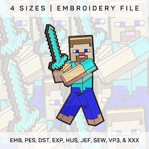 Gamer Steve Embroidery File - Pixel Art Pattern, Video Game Character, Craft DIY File - EMB-000001