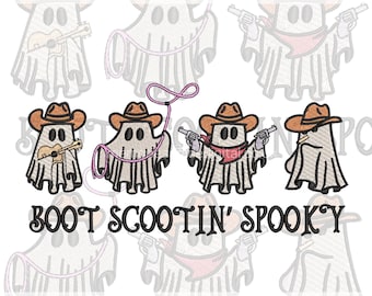 File da ricamo di Halloween con simpatici fantasmi da cowboy - EMB-0000056