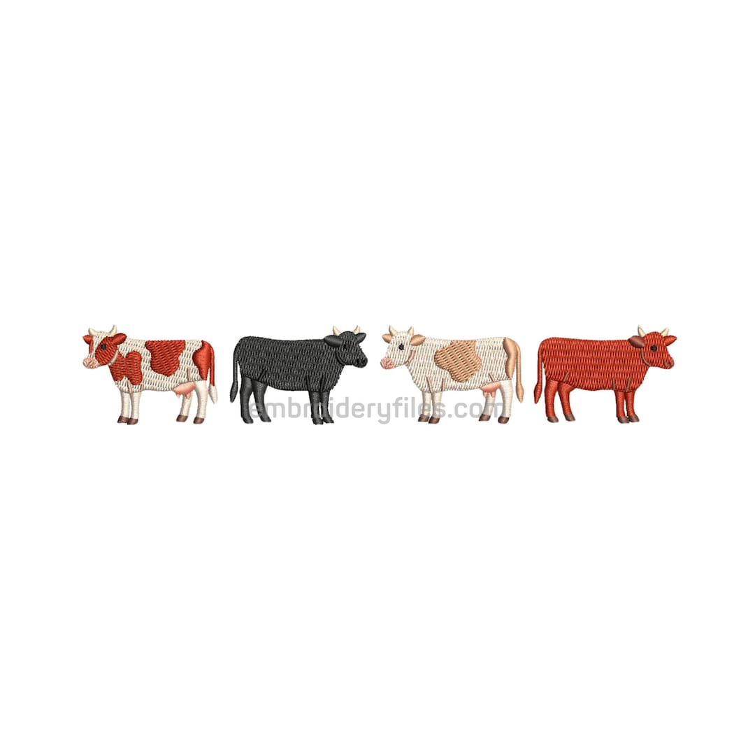 Small Cow Designs Cow Embroidery Design Set of 4 Cute Cows Farm Animal Machine Embroidery ...