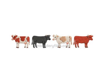 Cow Embroidery Design Set Of 4 Cute Cows Farm Animal Machine Embroidery File Instant Download